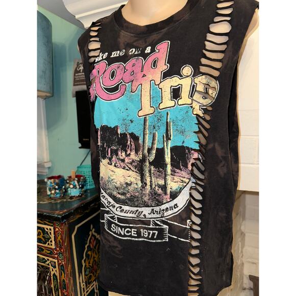 GRUNGE DISTRESSED BLACK ROAD TRIP ARIZONA TANK TOP MUSCLE TEE - Picture 3 of 5